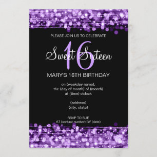 Sweet Sixteen Party Sparkles Purple Invitation
