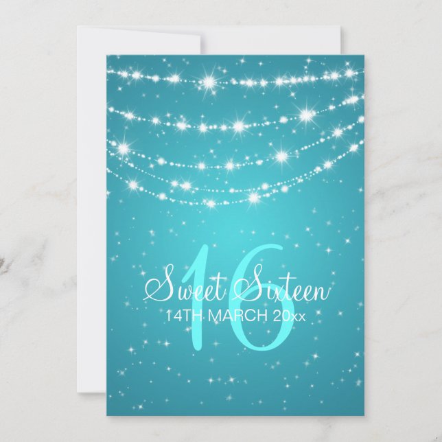 Sweet Sixteen Party Sparkling Chain Blue Invitation (Front)