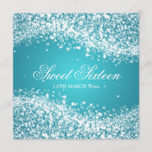 Sweet Sixteen Party Sparkling Wave Blue Invitation