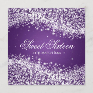 Sweet Sixteen Party Sparkling Wave Purple Invitation