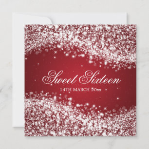 Sweet Sixteen Party Sparkling Wave Red Invitation