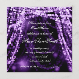 Sweet Sixteen Party String Lights Purple Invitation