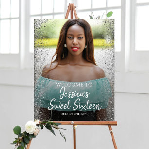 Sweet sixteen party welcome sign with photo