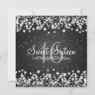 Sweet Sixteen Party Winter Sparkle Black Invitation
