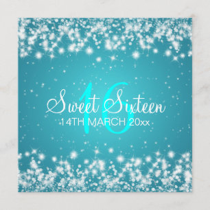 Sweet Sixteen Party Winter Sparkle Blue Invitation
