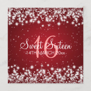 Sweet Sixteen Party Winter Sparkle Red Invitation