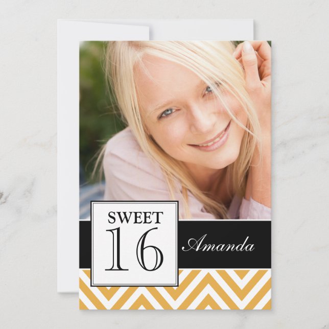 SWEET SIXTEEN PARTY YELLOW CHEVRON INVITATION (Front)