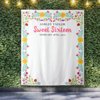 Sweet Sixteen Photo Backdrop Mexican Flowers White