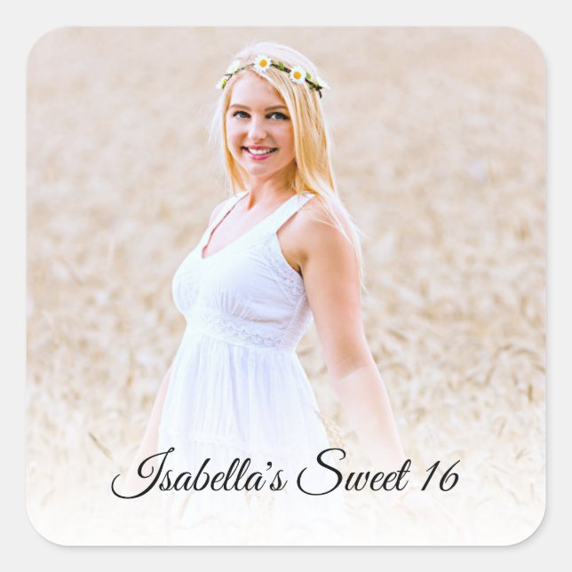 Sweet Sixteen Photo Custom Square Sticker (Front)