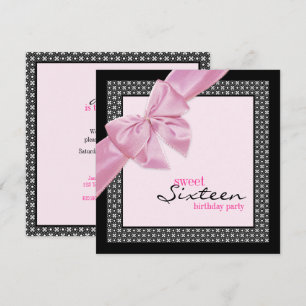 Sweet Sixteen Pink Black Birthday Party Invitation