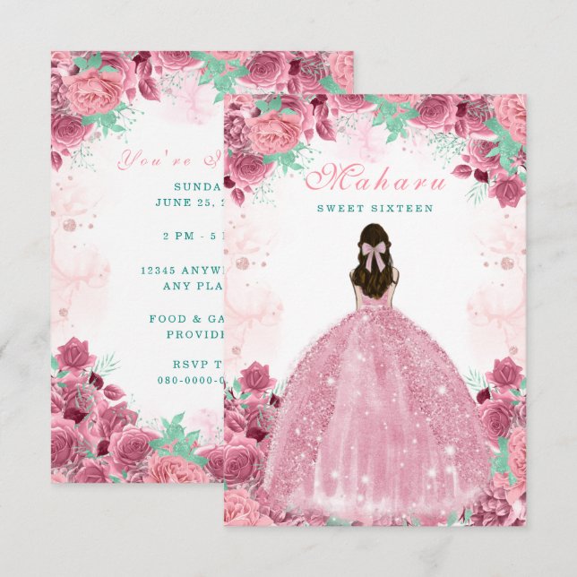Sweet Sixteen Pink Blush Birthday Invitation Card (Front/Back)