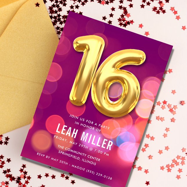 Sweet sixteen Pink Bokeh Party Invitation (Sweet Sixteen Pink Bokeh Party Invitation)