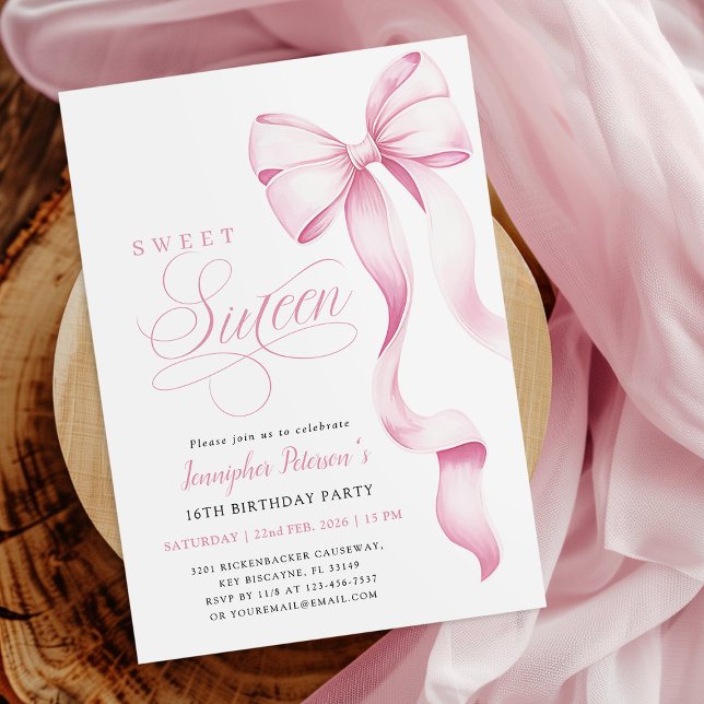 Sweet Sixteen Pink Bow Invitation (Creator Uploaded)
