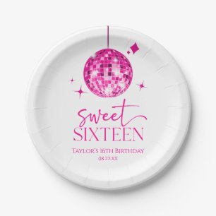 Sweet Sixteen Pink Disco Ball 16th Birthday Party Paper Plate
