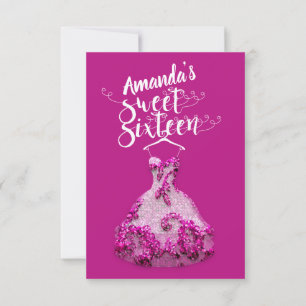 Sweet Sixteen Pink Dress Floral Princess Lace Invitation
