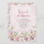 Sweet Sixteen Pink Floral invitation<br><div class="desc">Lovely pink floral sweet sixteen invitation with a floral patterned background. 

© Mini Moi Prints</div>