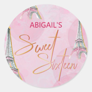 Sweet Sixteen Pink Gold Paris Eiffel Tower Sticker