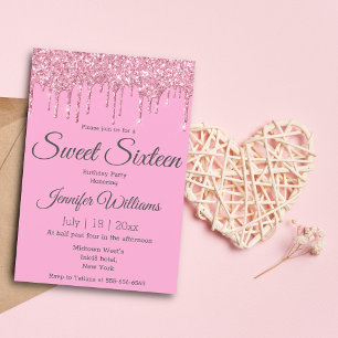 sweet sixteen pink luxury dripping glitters invitation