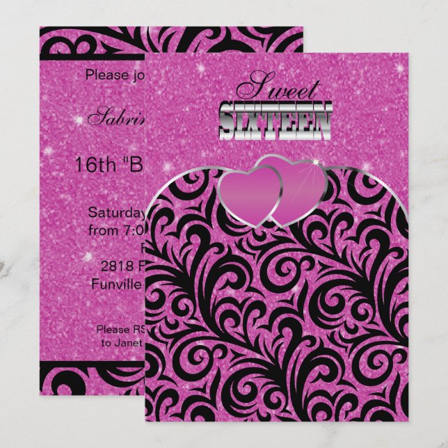 Sweet Sixteen Pink Party Celebration | DIY Text Invitation (Front/Back)