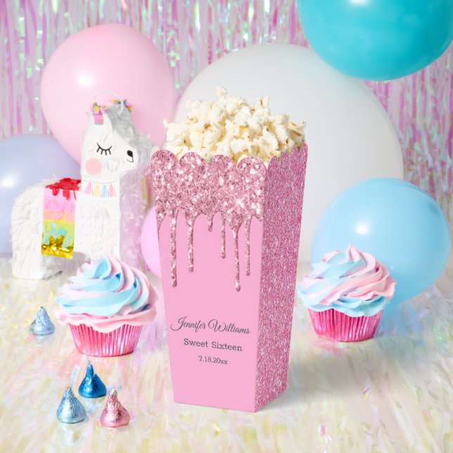 sweet sixteen pink sparkles dripping glitters  favor box (Party)