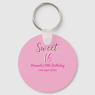 Sweet sixteen pink white name date bold letter mar keychain