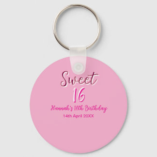Sweet sixteen pink white name date bold letter mar keychain