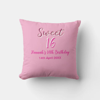 Sweet sixteen pink white name date bold letter mar throw pillow