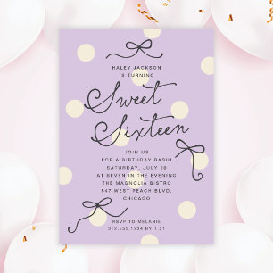 Sweet Sixteen Purple Lavender Modern Bows Invitation