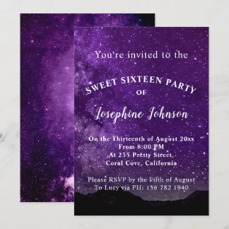 Sweet Sixteen Purple Stars Glitter Invitation
