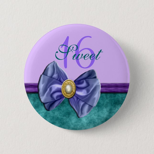 "sweet sixteen" purple teal 16 birthday 2 inch round button (Front)
