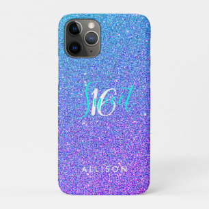 Sweet Sixteen Purple Teal Glitter Personalized iPhone 11 Pro Case