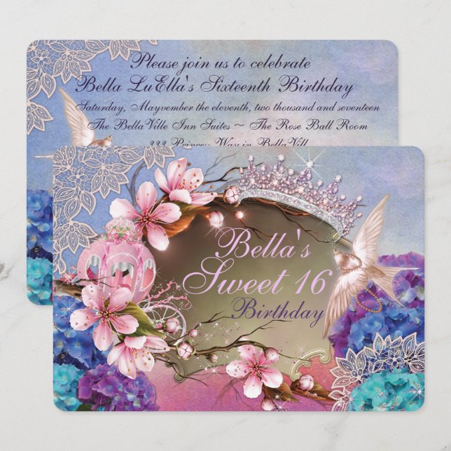 Sweet sixteen Quinceanera Invitations d'anniversai (Devant / Derrière)