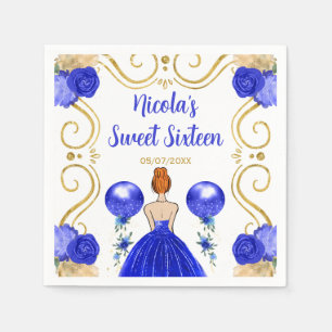 Sweet Sixteen Red Hair Princess in Blue Napkin
