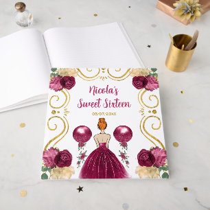 Sweet Sixteen Red Hair Princess in Burgundy Guest Book