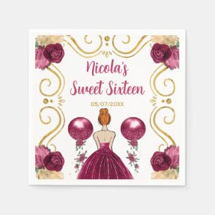 Sweet Sixteen Red Hair Princess in Burgundy Red Napkin