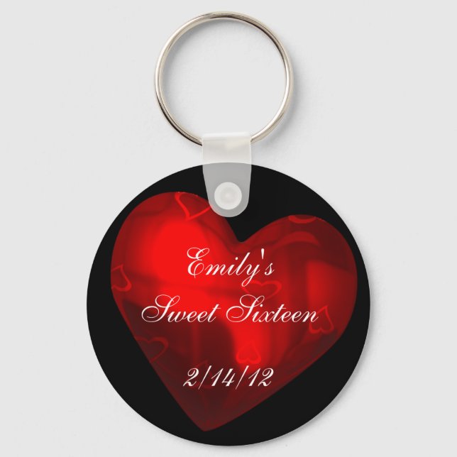 Sweet Sixteen Red Heart Party Favour Keychain (Front)