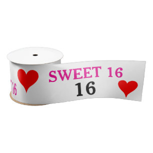  Sweet Sixteen Red Hearts Pink Black  Satin Ribbon