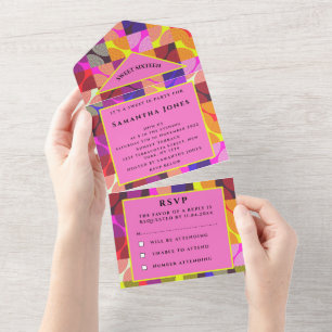 Sweet Sixteen Retro Vintage 1980 Girly Pretty All  In One Invitation