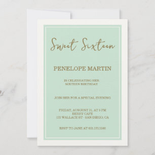 Sweet sixteen romantic glamour - aqua invitation