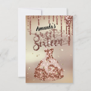 Sweet Sixteen Rose Floral Dress Glitter Drips Glam Invitation