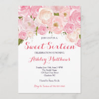 Sweet sixteen rose Floral Invitation d'anniversair