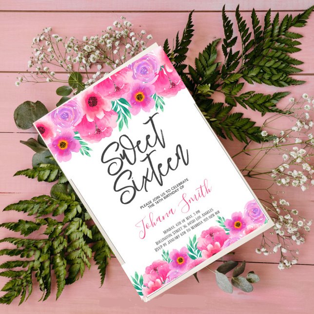 Sweet sixteen rose floral Invitation d'anniversair (Créateur téléchargé)
