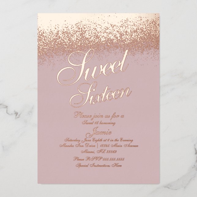 Sweet Sixteen Rose Gold Pressed Glitter  (Front)