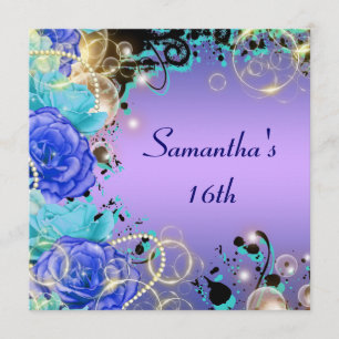 "Sweet sixteen" rose jewel blue elegant Invitation