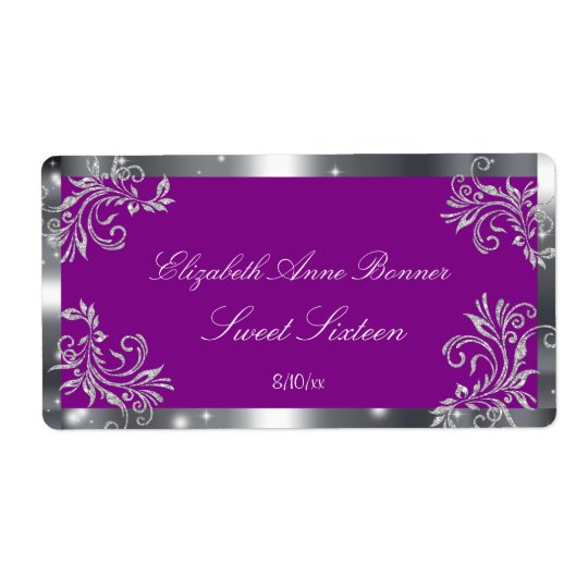 Sweet Sixteen, Silver Glitter, Custom, Water Shipping Label