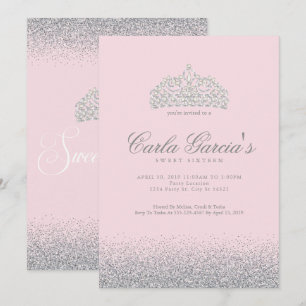 Sweet Sixteen Silver Sparkle Invitations