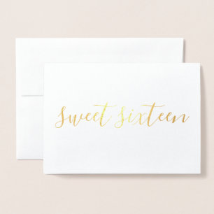Sweet Sixteen simple calligraphy Gold Foil Card