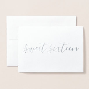 Sweet Sixteen simple calligraphy Silver Foil Card