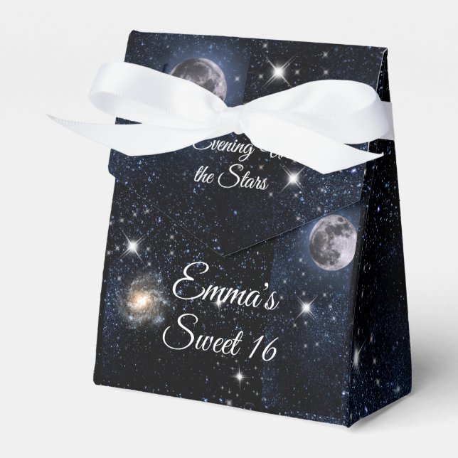 Sweet Sixteen Sky Stars Moon Space Galaxy Favor Box (Front Side)