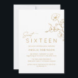 Sweet Sixteen Soft Glam Gold & White 16th Birthday Invitation<br><div class="desc">Pretty,  glam-style sweet 16 invitations with subtle floral detailing. Gold on a white background. Please note: Gold effect is replicated by a high quality graphic. No real foil will be used.</div>